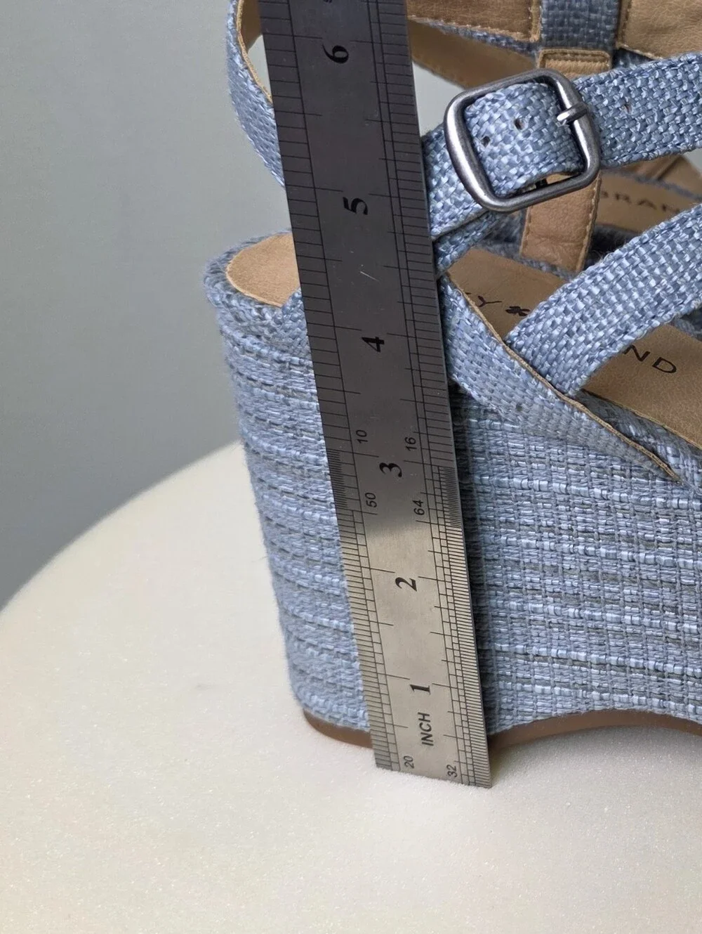 Lucky Brand LK-Carlisha Gray Blue Lead Vada Woven Platform Wedge Sandals 7.5 NIB